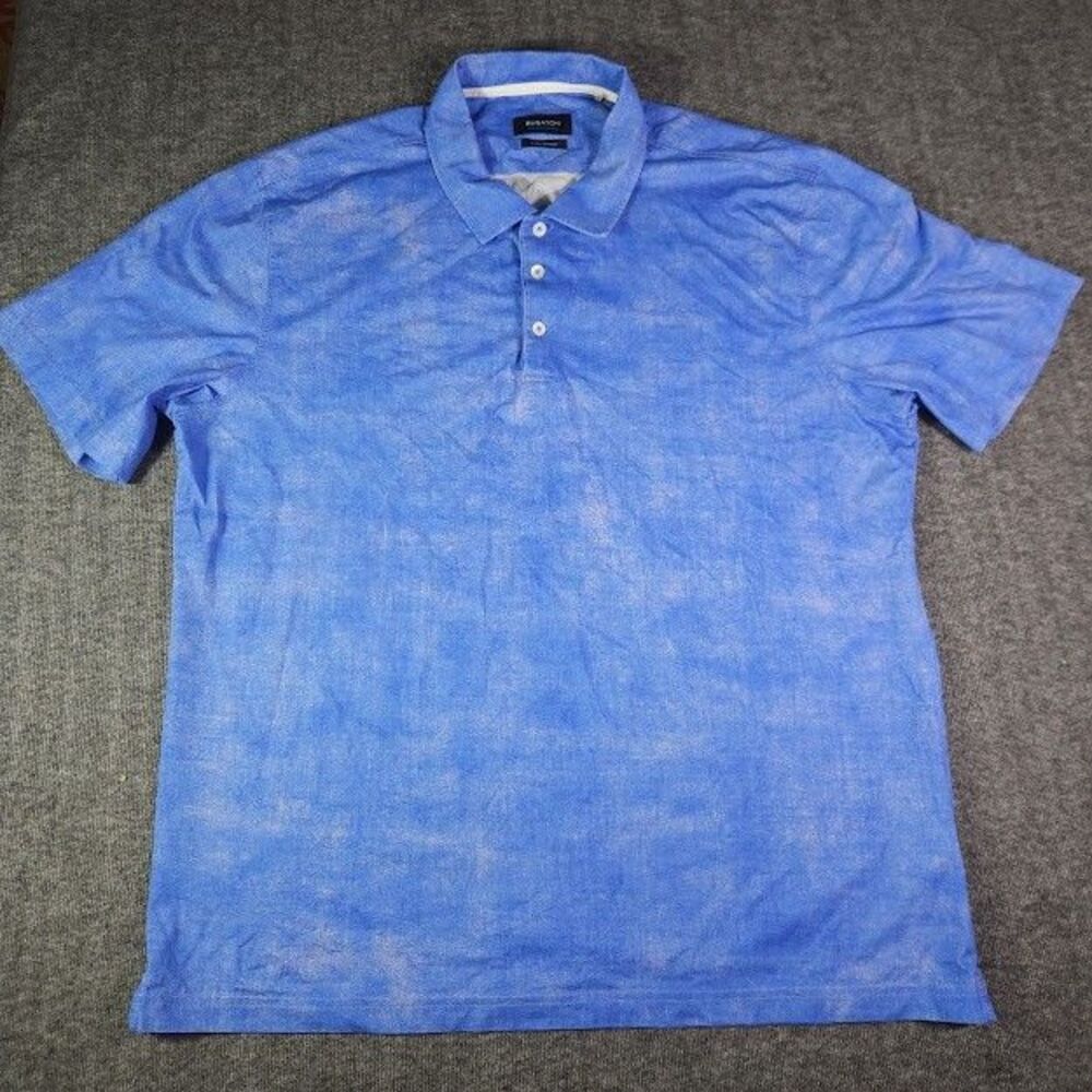 Bugatchi OoohCotton Tech Polo Shirt Men's XL Blue All-Over 8-Way Stretch Knit